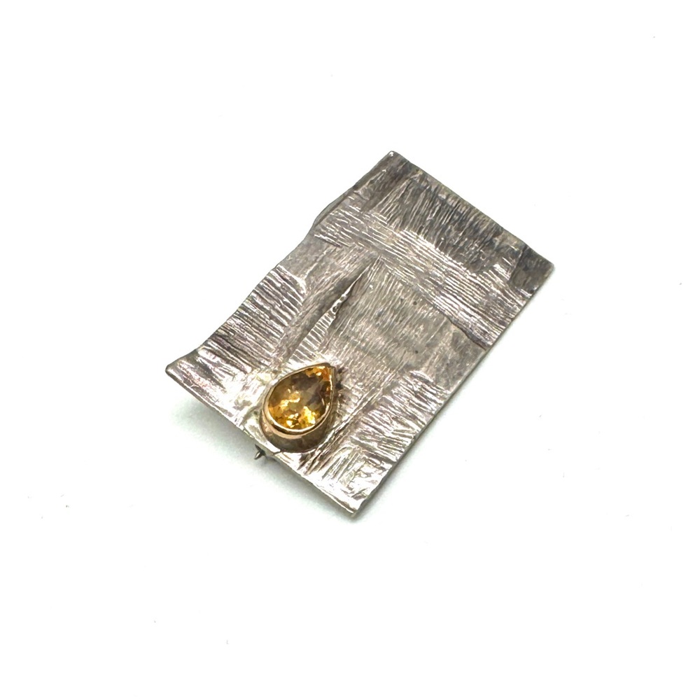 Sterling Silver and Citrine Teardrop Stone Brooch Vintage Pin